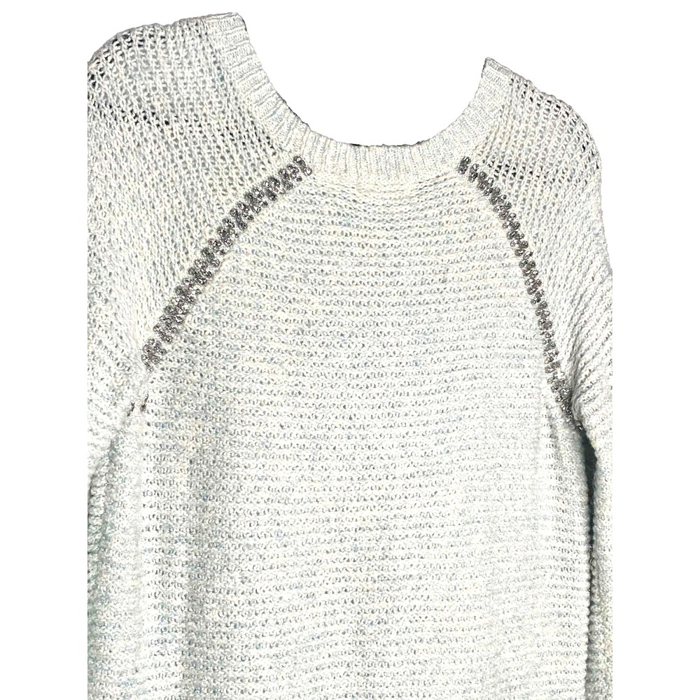 Anthropologie Sleeping On Snow Rhinestone Light Blue Knit Sweater Size small - Picture 5 of 7